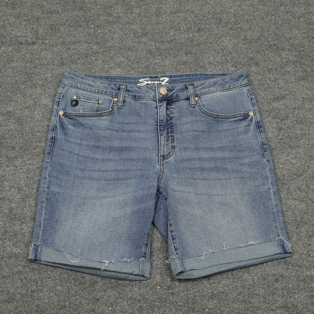 Seven7 Shorts Women Size 10 Blue Relaxed Bermuda Denim Stretch Cuffed Casual